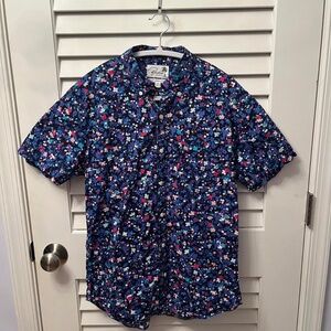 men’s slim-fit navy/multicolored BONOBOS floral short-sleeve shirt